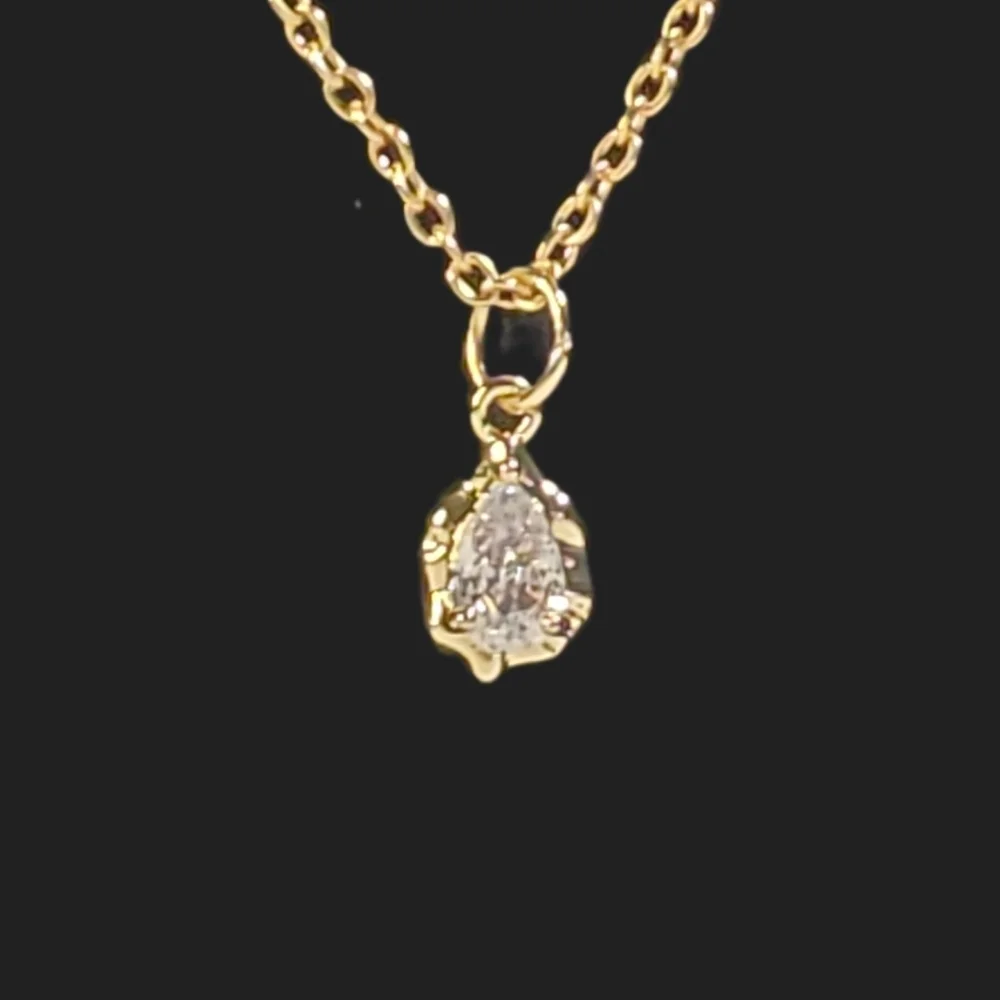 3 Tier Layer Necklace Semiprecious Stone, Cubic Zirconia Charms Gold Tone NWT